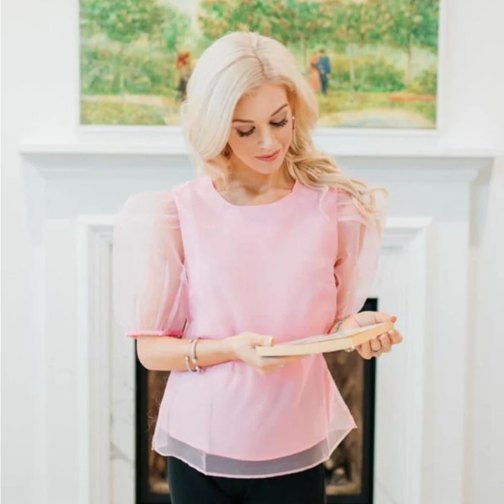 Tuckernuck Hyacinth House Tulle Sleeve Rourke Blouse Size Large Bubblegum Pink